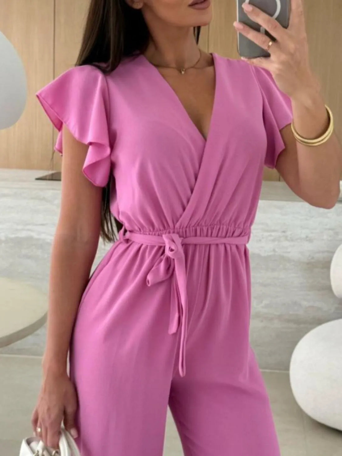 Tied Ruffled Wide Leg Jumpsuit - cas7m