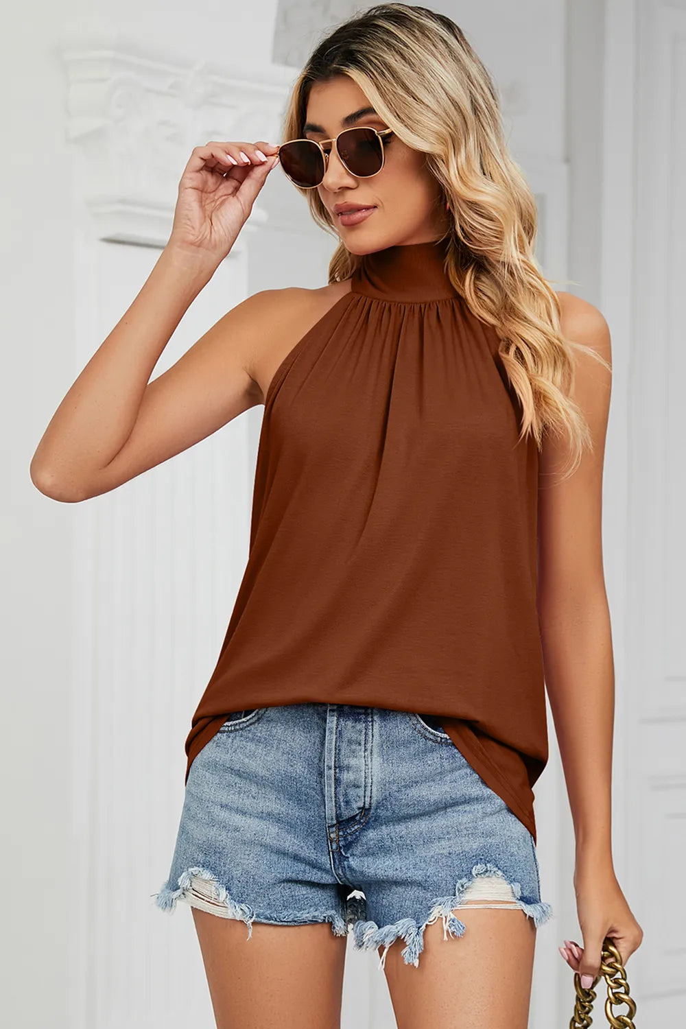 Tied Grecian Neck Tank - cas7m