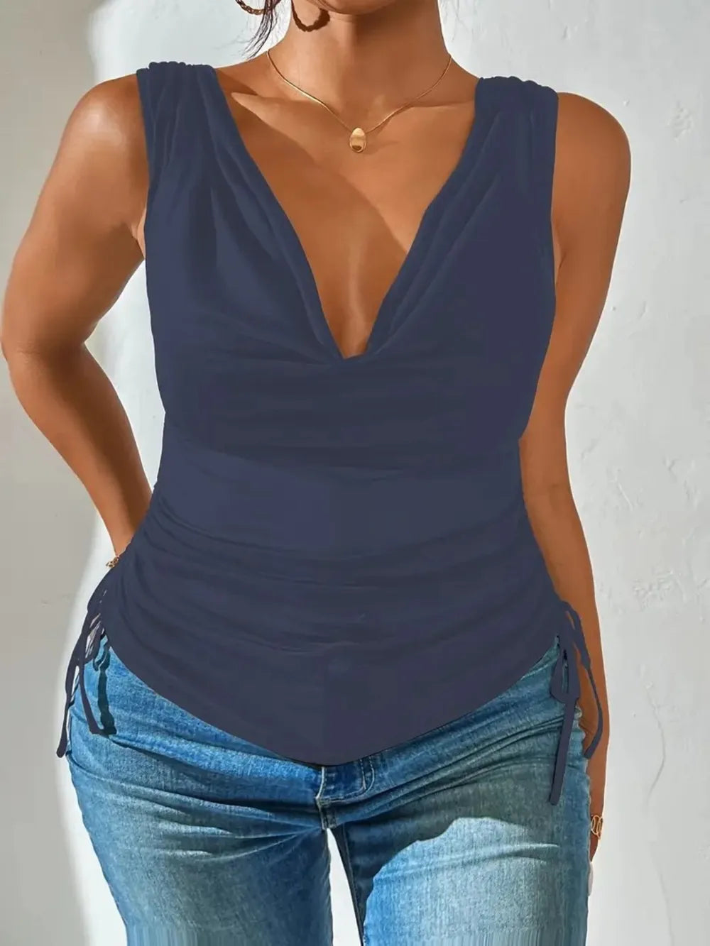 Side Drawstring Ruched Tank - cas7m