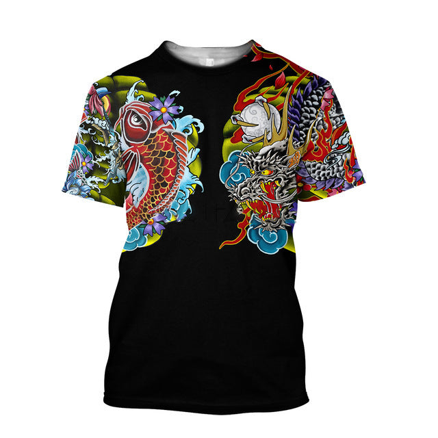 3D Men's T-shirt Samurai Printed T-shirt Loose Round Neck - cas7m