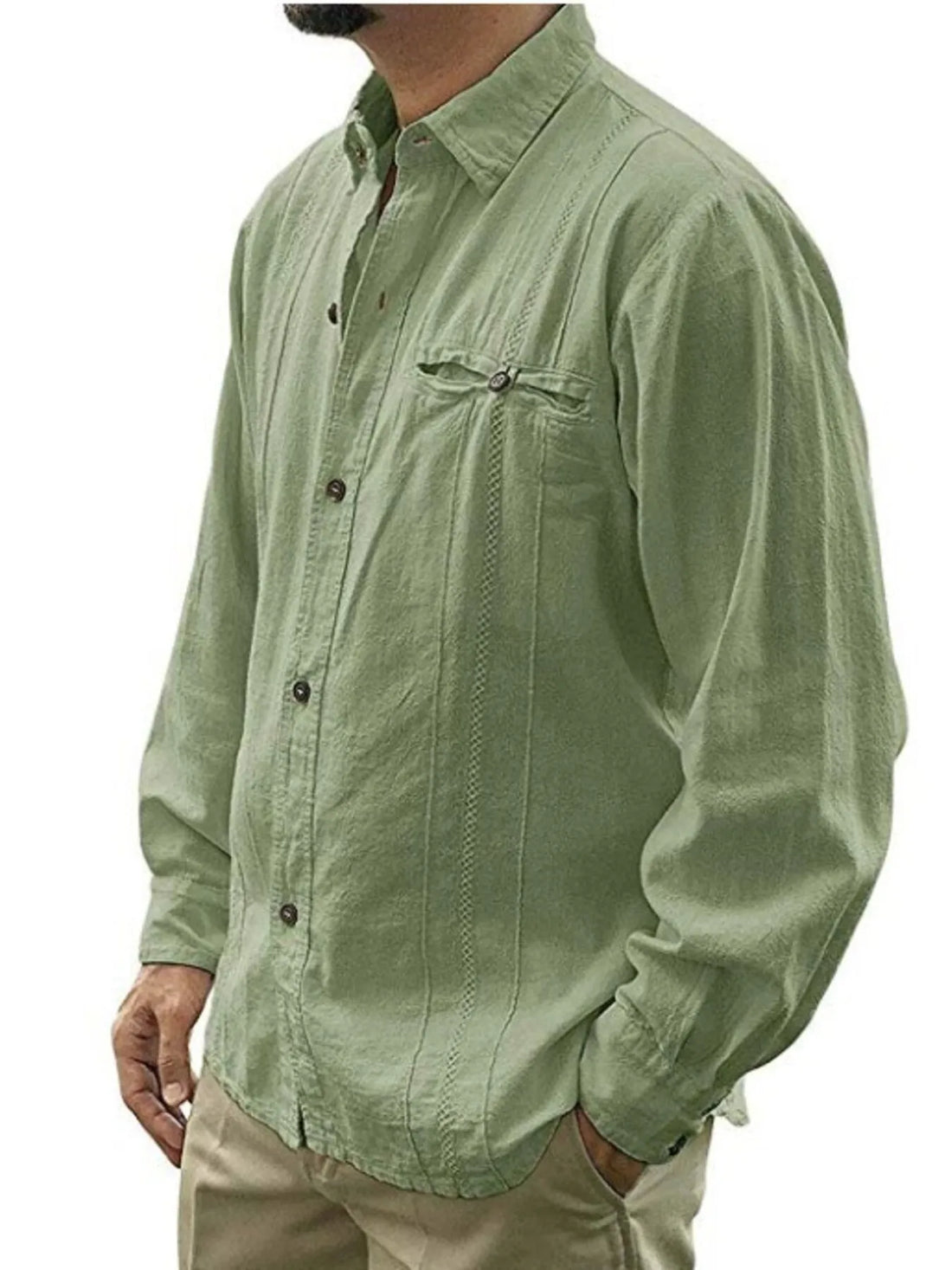 Men's Plus Size Button Up Long Sleeve Shirt - cas7m