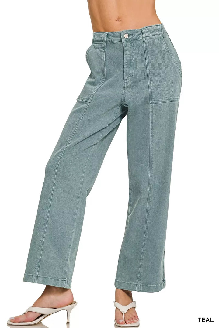 Zenana Straight Leg Utility Pocket Jeans - cas7m