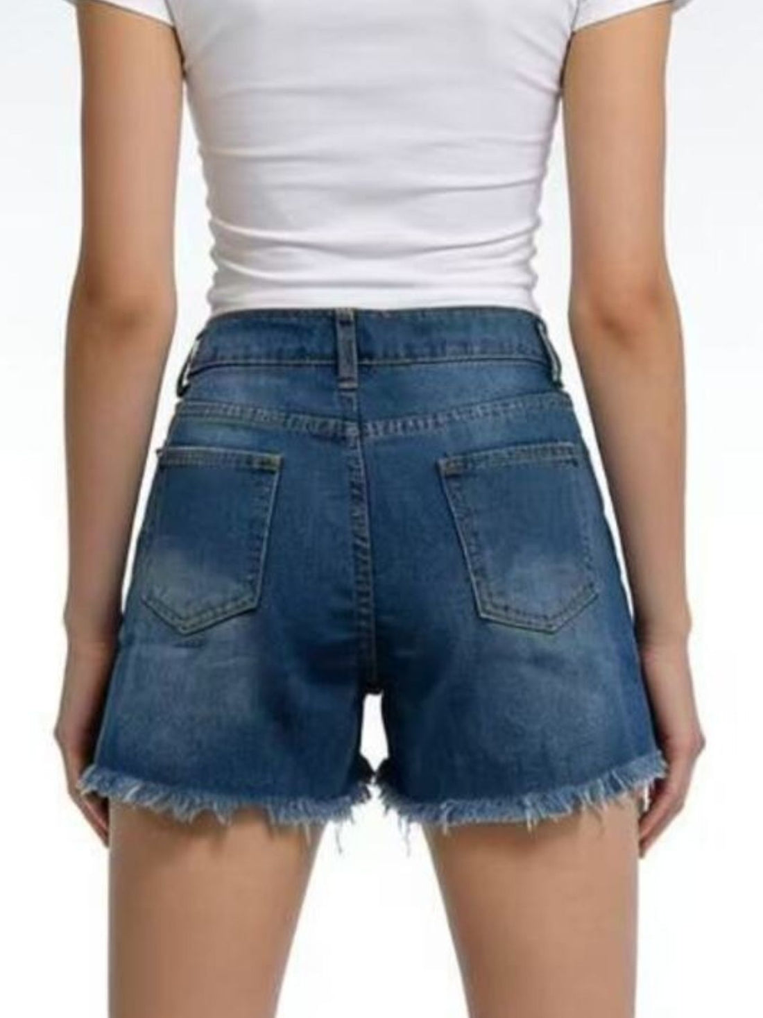 Distressed Frayed Hem Denim Shorts - cas7m