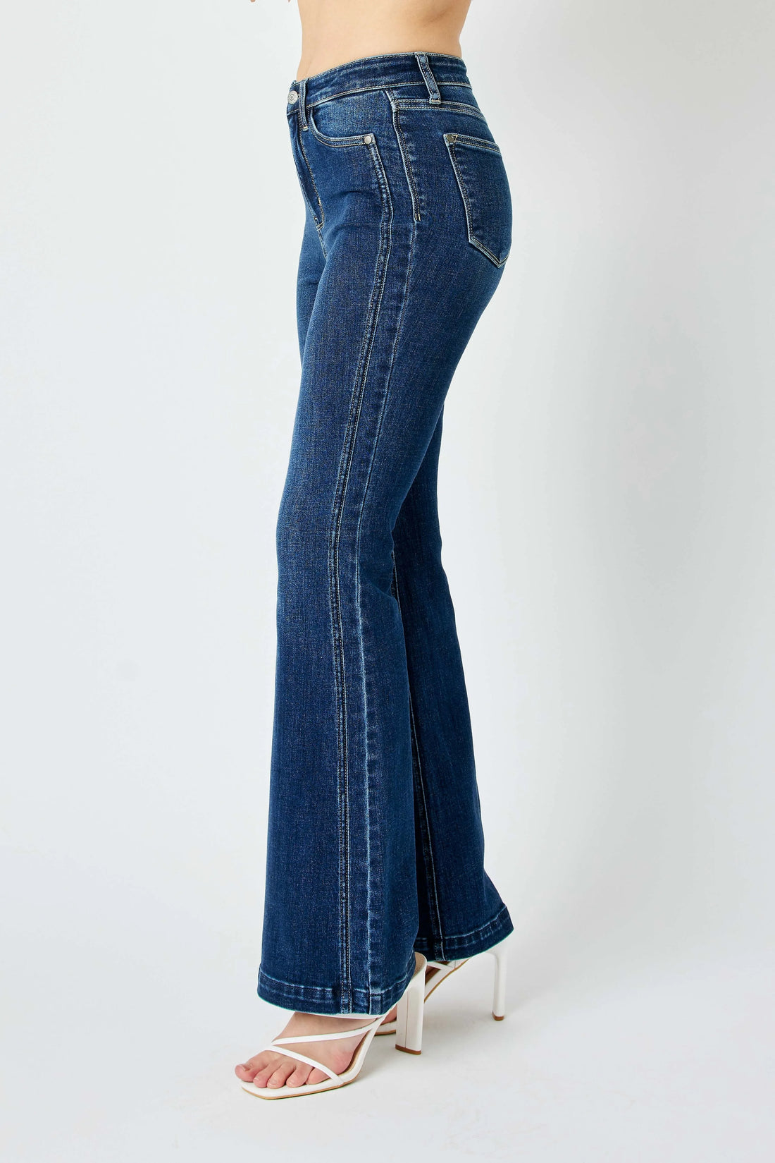 Judy Blue Full Size Hw Angled Side Seam Detail Flare Jeans Plus Size - cas7m