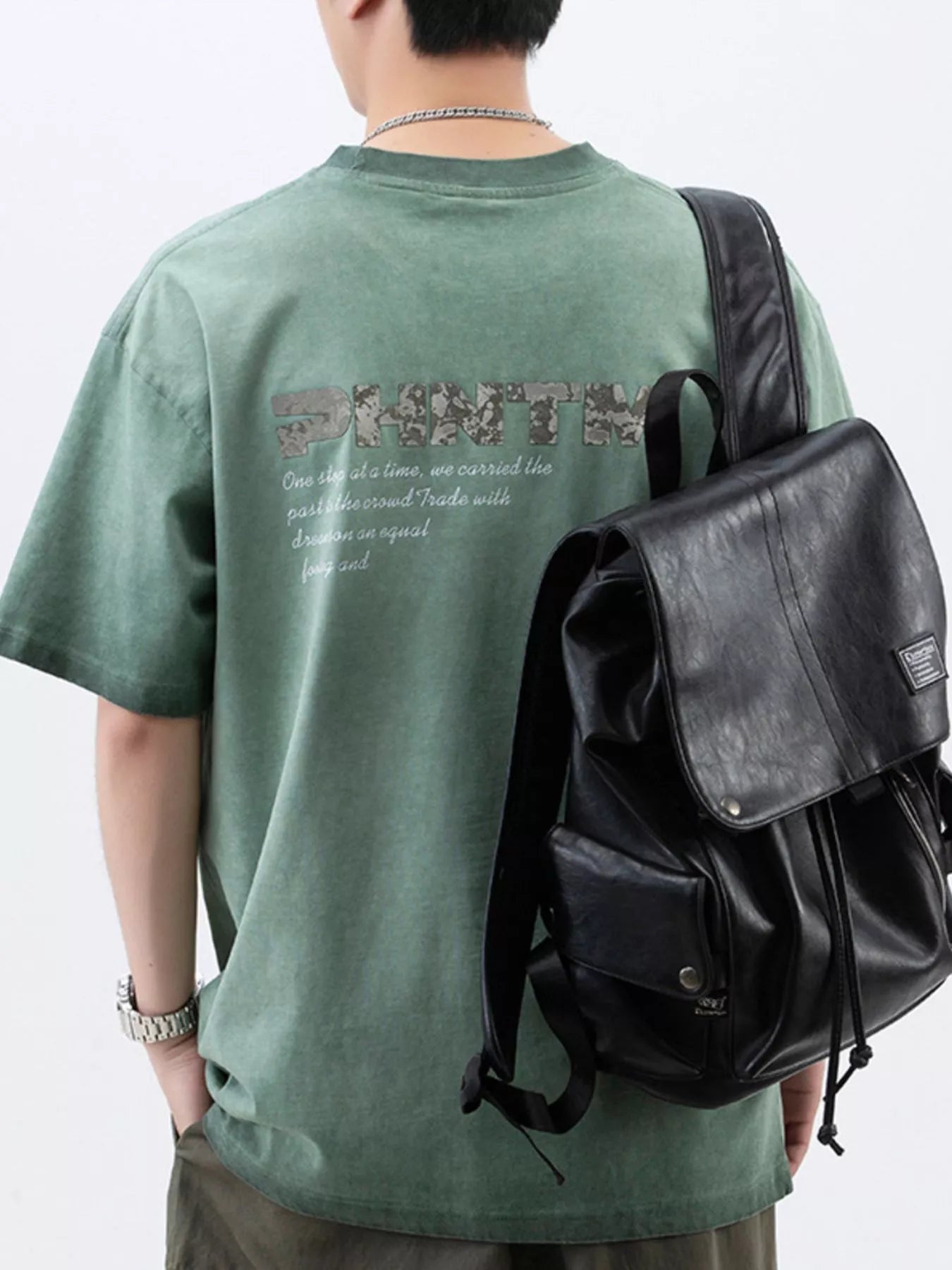 Men's Plus Size Letter Back Round Neck T-Shirt - cas7m