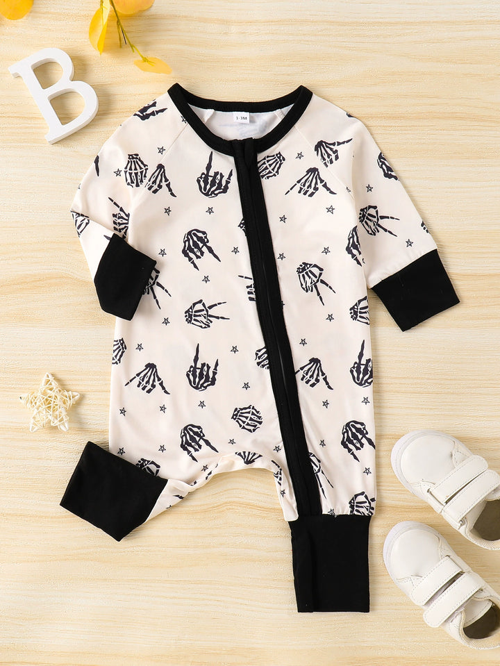 Children's Skeleton Hand Print Zipper Front One-Piece - cas7m