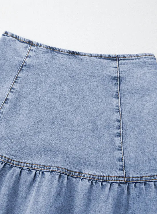 Asymmetric Ruffle Overlay Denim Mini Skirt - cas7m