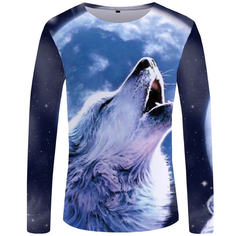3d printed wolf series long sleeve T-shirt men - cas7m