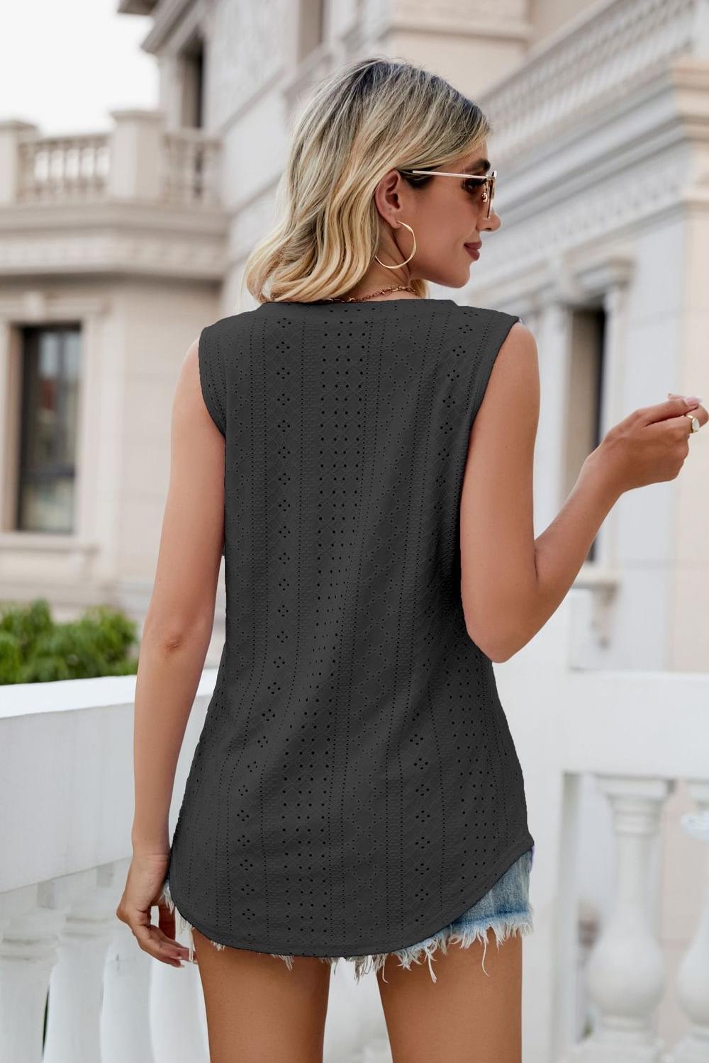 Eyelet V-Neck Tank - cas7m