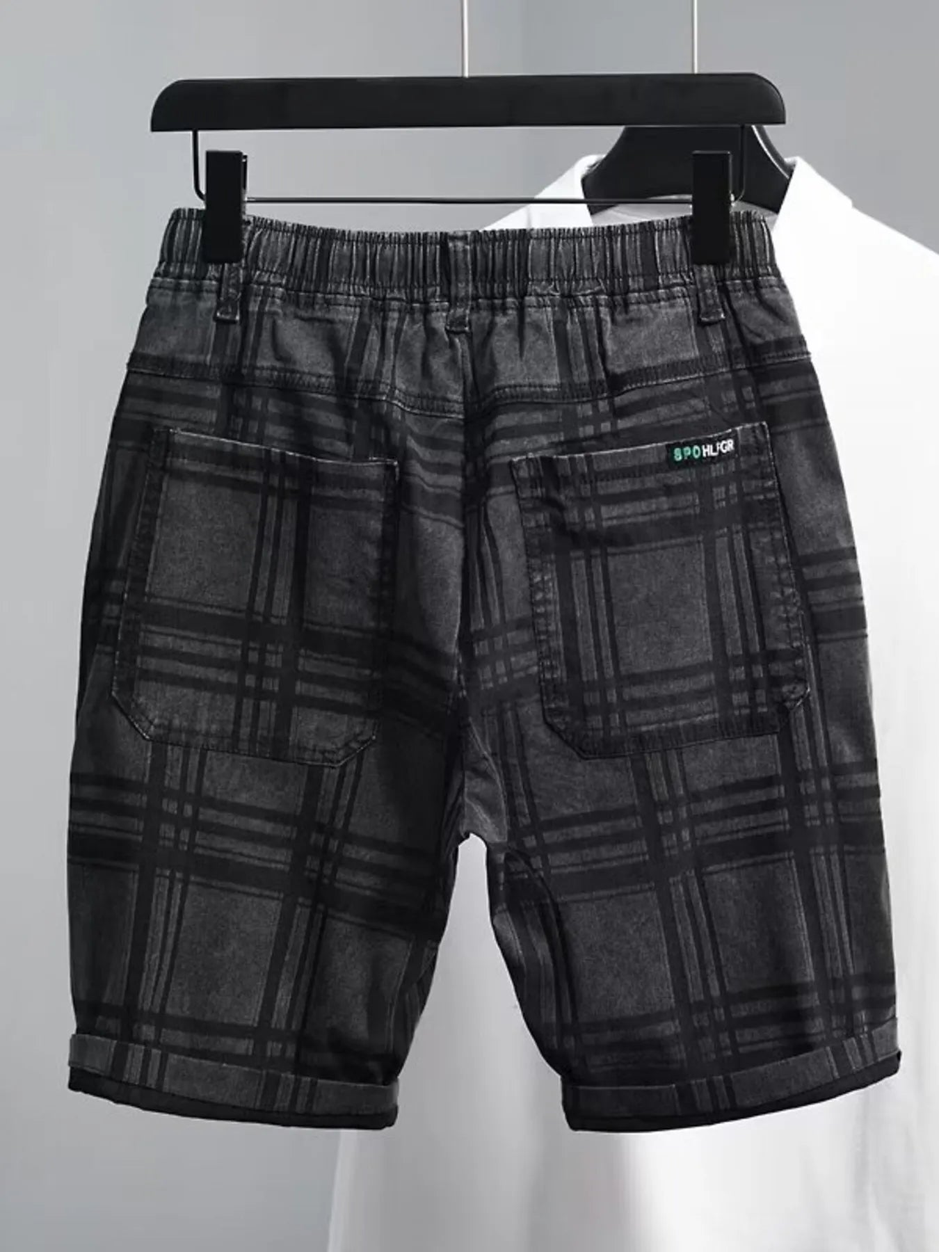 Men's Plus Size Plaid Pattern Elastic Waist Denim Shorts - cas7m