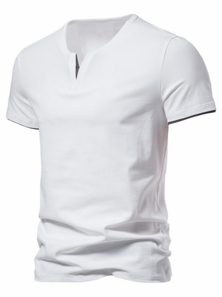 Men's Plus Size Slim Fit Notched Casual T-Shirt - cas7m