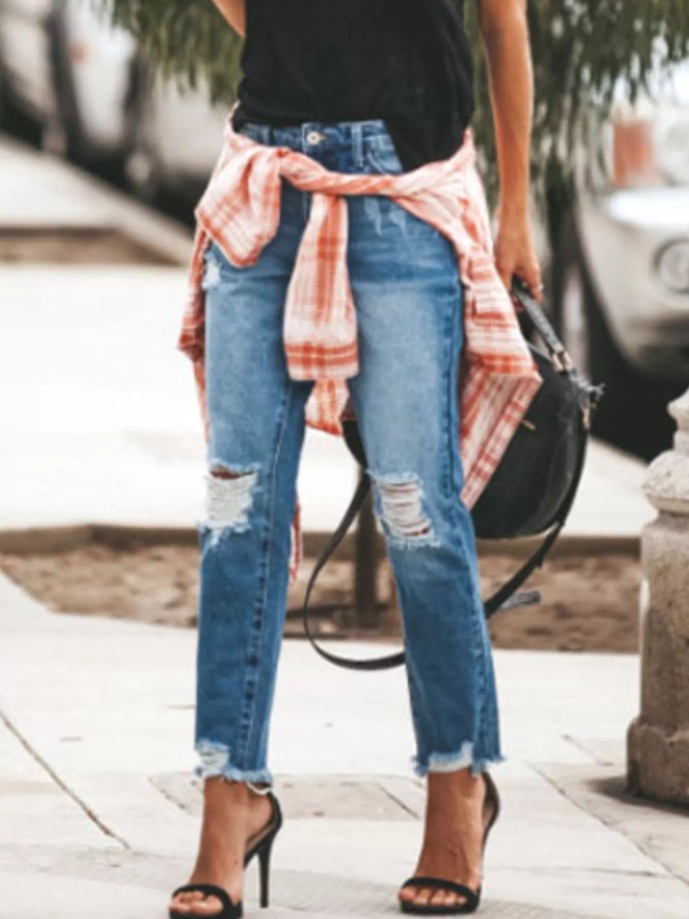 Distressed Wash Ankle Jeans - cas7m