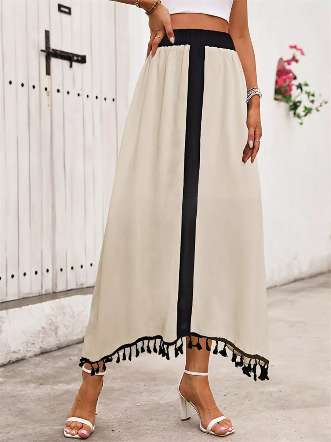 Tassel Trim High Waist Skirt - cas7m