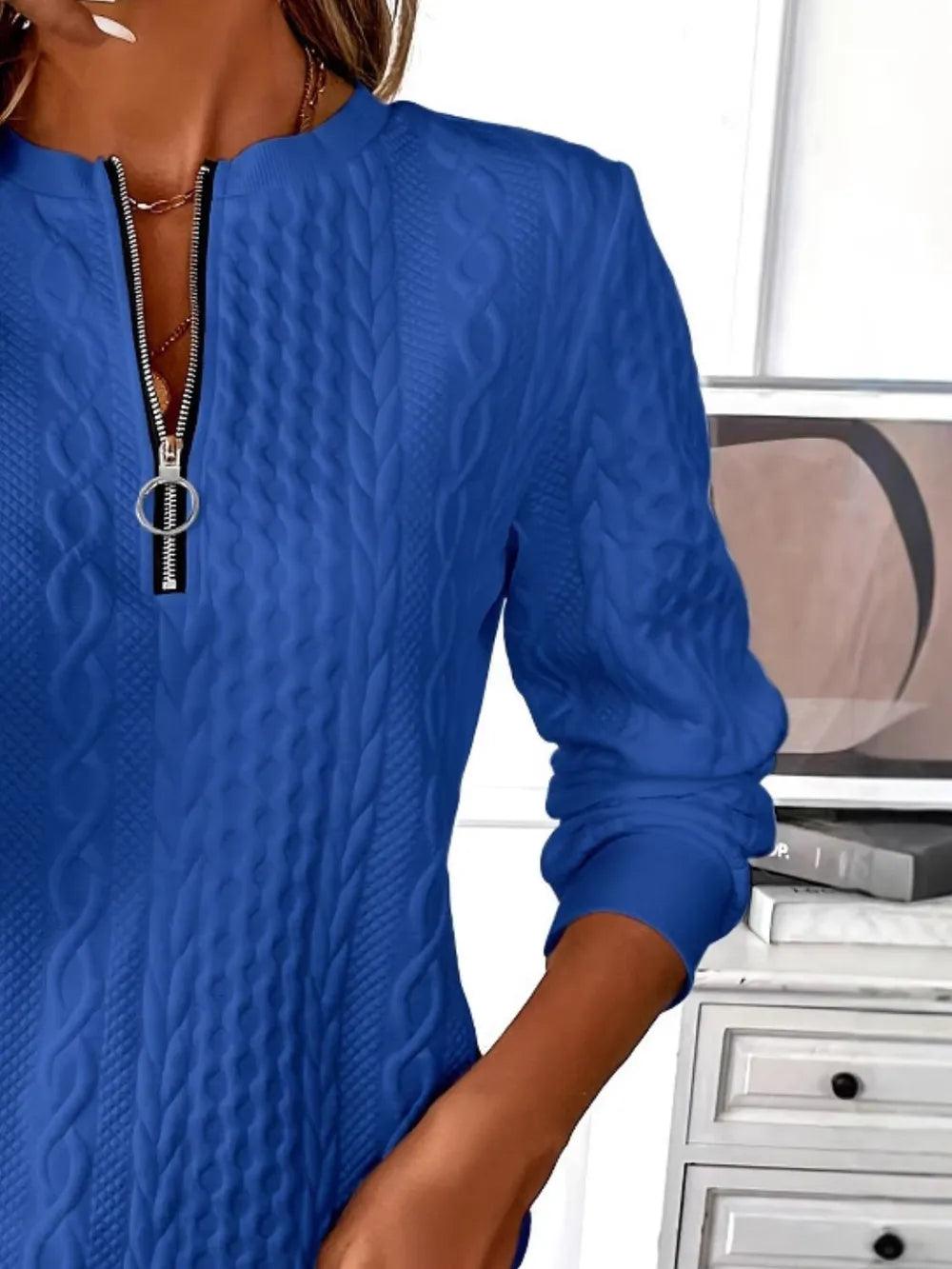Texture Half Zip Long Sleeve Sweatshirt - cas7m
