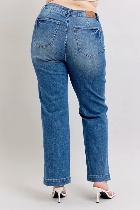 Judy Blue Full Size High Waist Contrast Thread Straight Plus Size - cas7m
