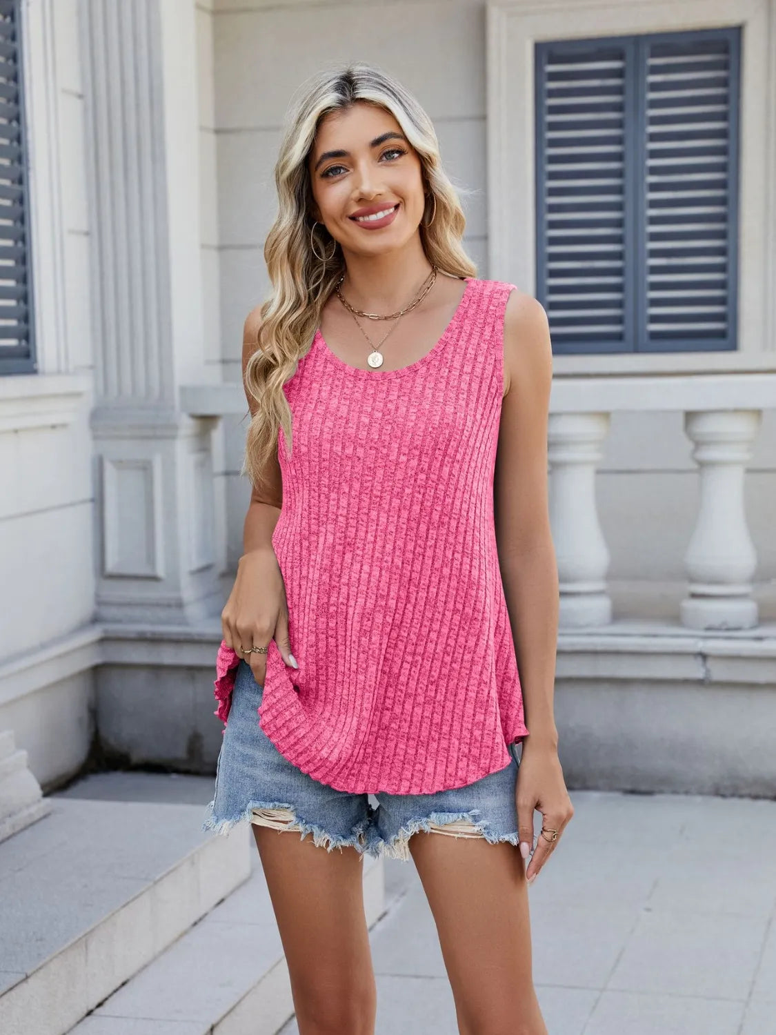 Ribbed Round Neck Tank - cas7m