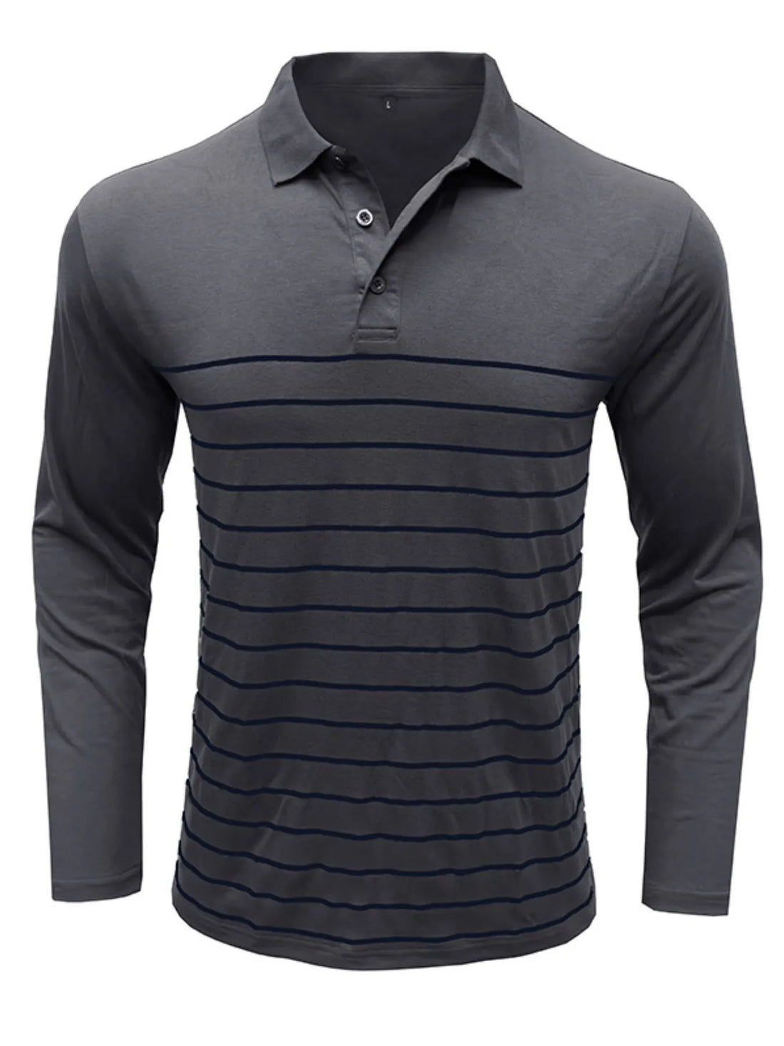 Men's Striped Long Sleeve Polo Shirt - cas7m