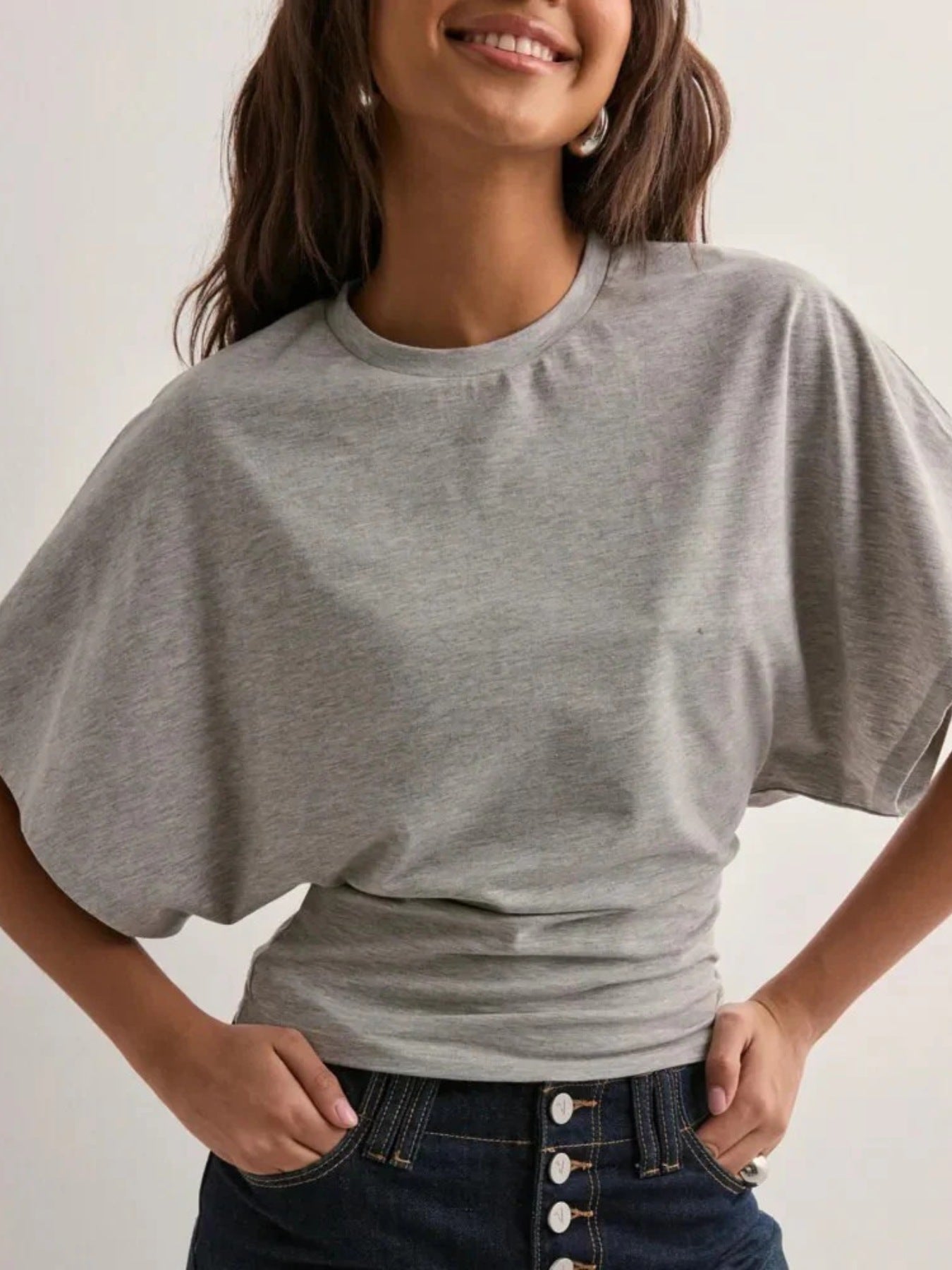 Batwing Sleeve Fitted Waist T-Shirt - cas7m