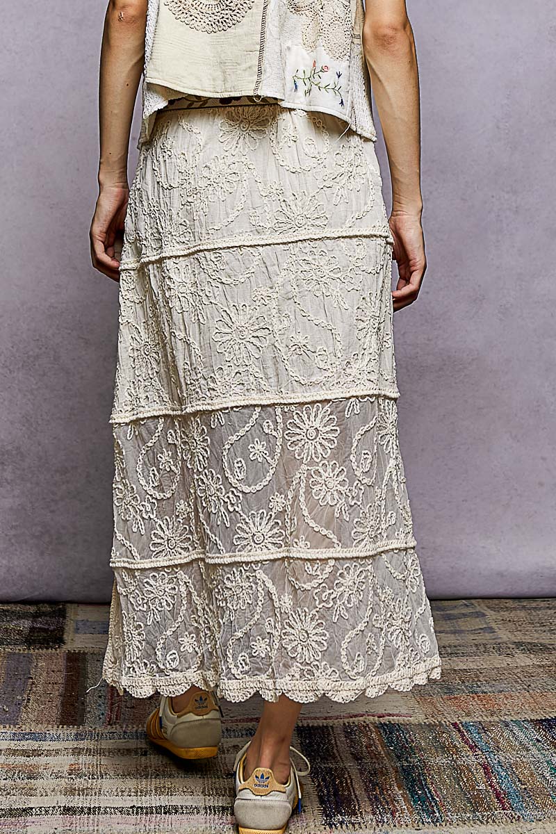 POL Floral Embroidered Tiered Crochet Skirt - cas7m