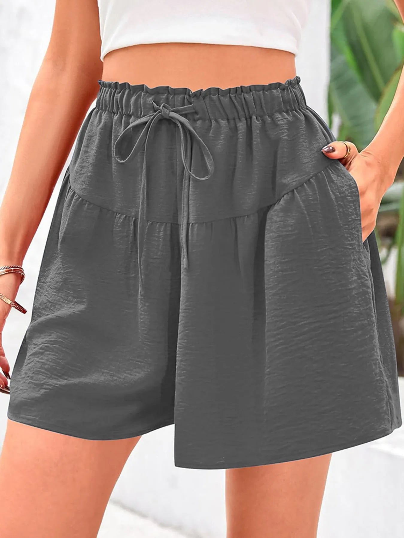 Full Size Casual Drawstring High Waist Relaxed Shorts Plus Size - cas7m