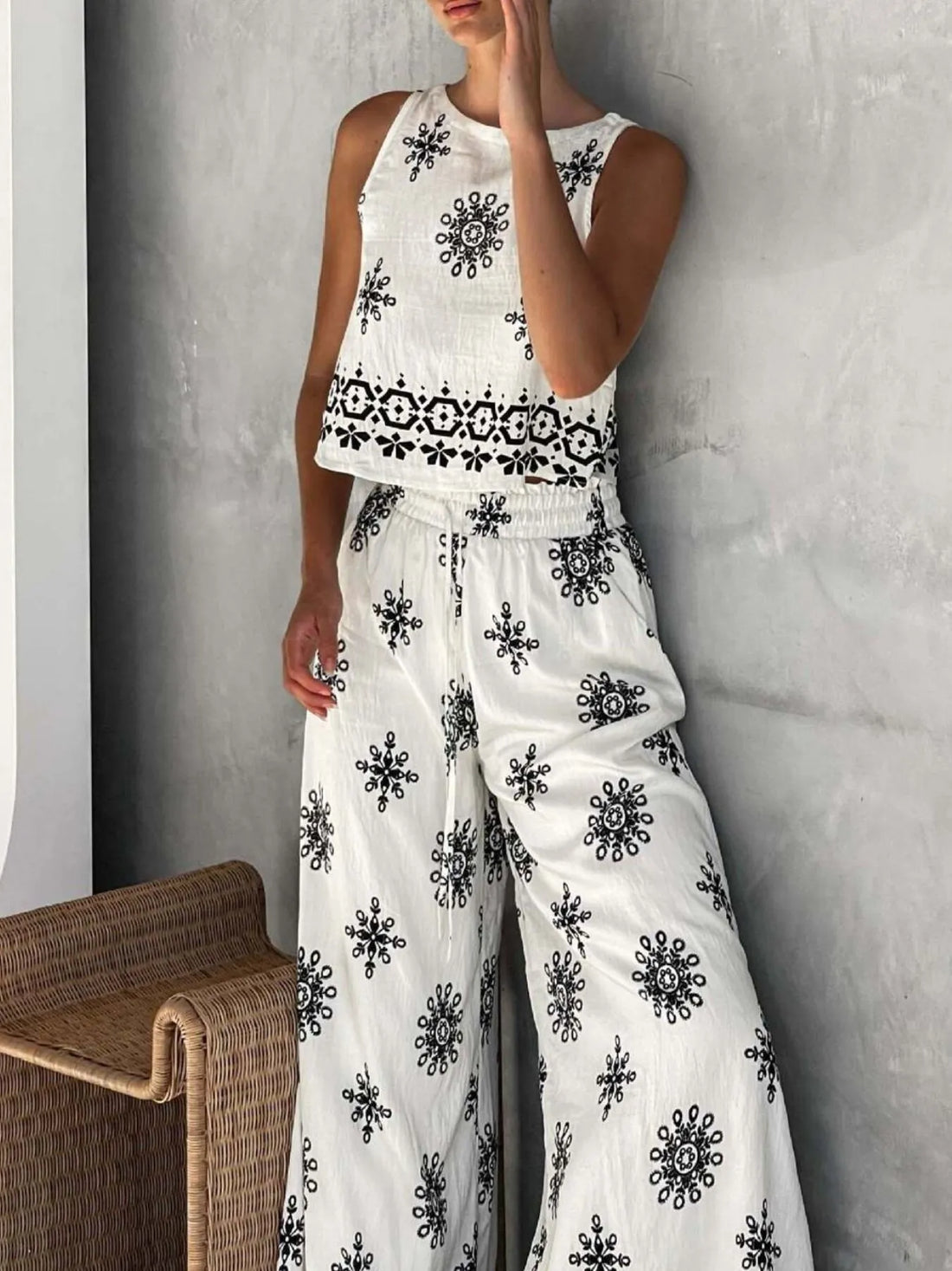 Printed Tank and Pants Set - cas7m