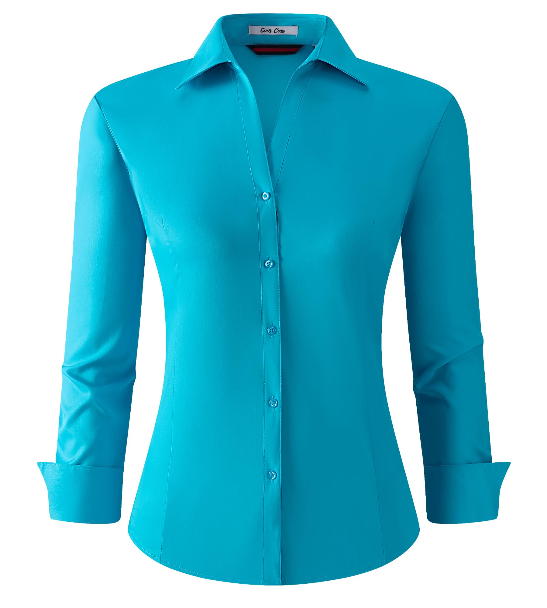 Damipow Womens Dress Shirts Wrinkle Free Button Down Shirt Long Sleeve Blouses for Work ProfessionalTurquoise2XL