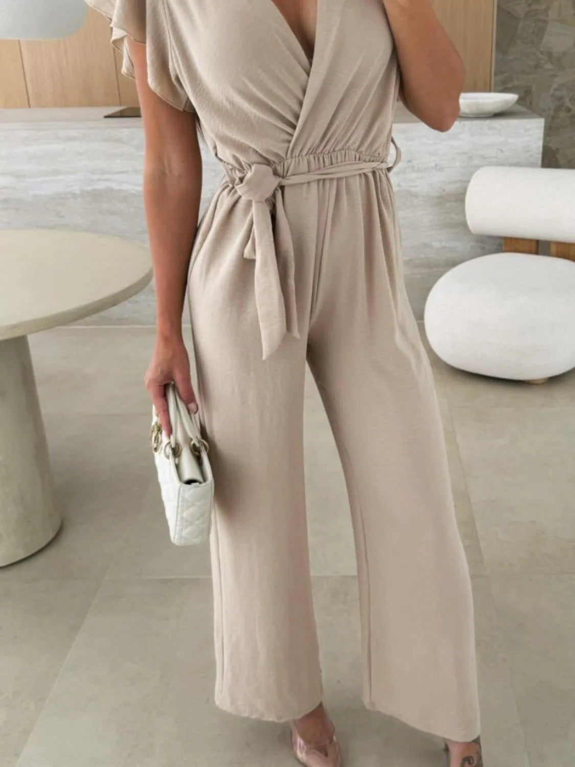 Tied Ruffled Wide Leg Jumpsuit - cas7m
