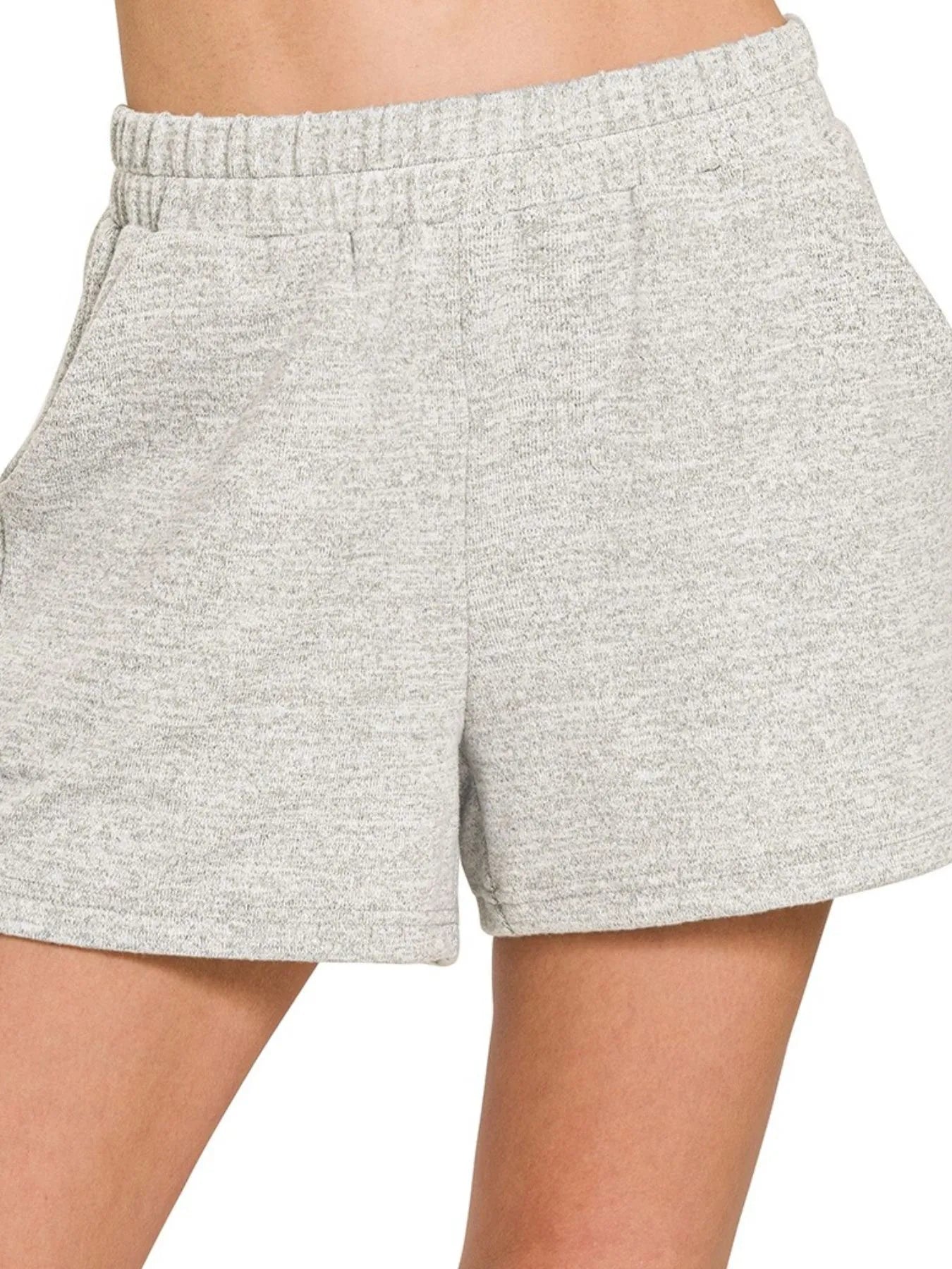 Zenana Soft Melange Hacci Elastic Waist Band Shorts - cas7m