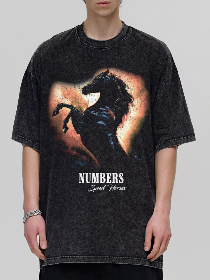 Men's Vintage Washed Horse Graphic T-Shirt - cas7m