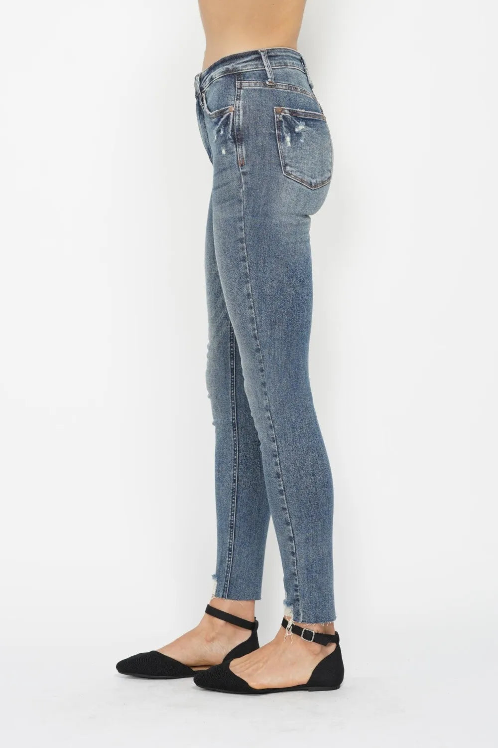 Judy Blue Full Size Tummy Control Vintage Wash Hem Destroy Skinny Jeans - cas7m