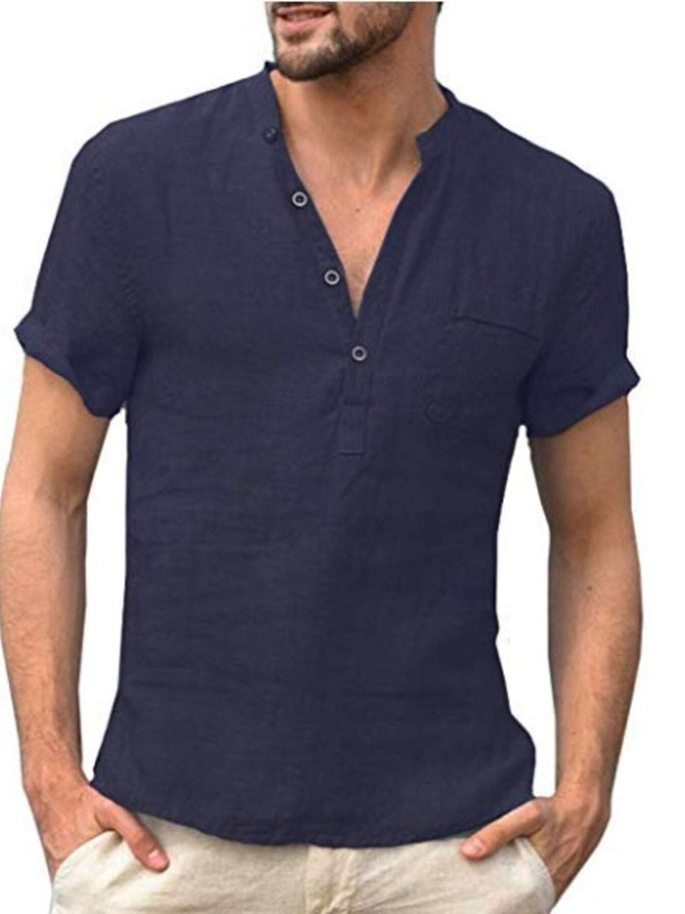 Men's Full Size Casual Solid Color Button Detail Shirt Plus Size - cas7m