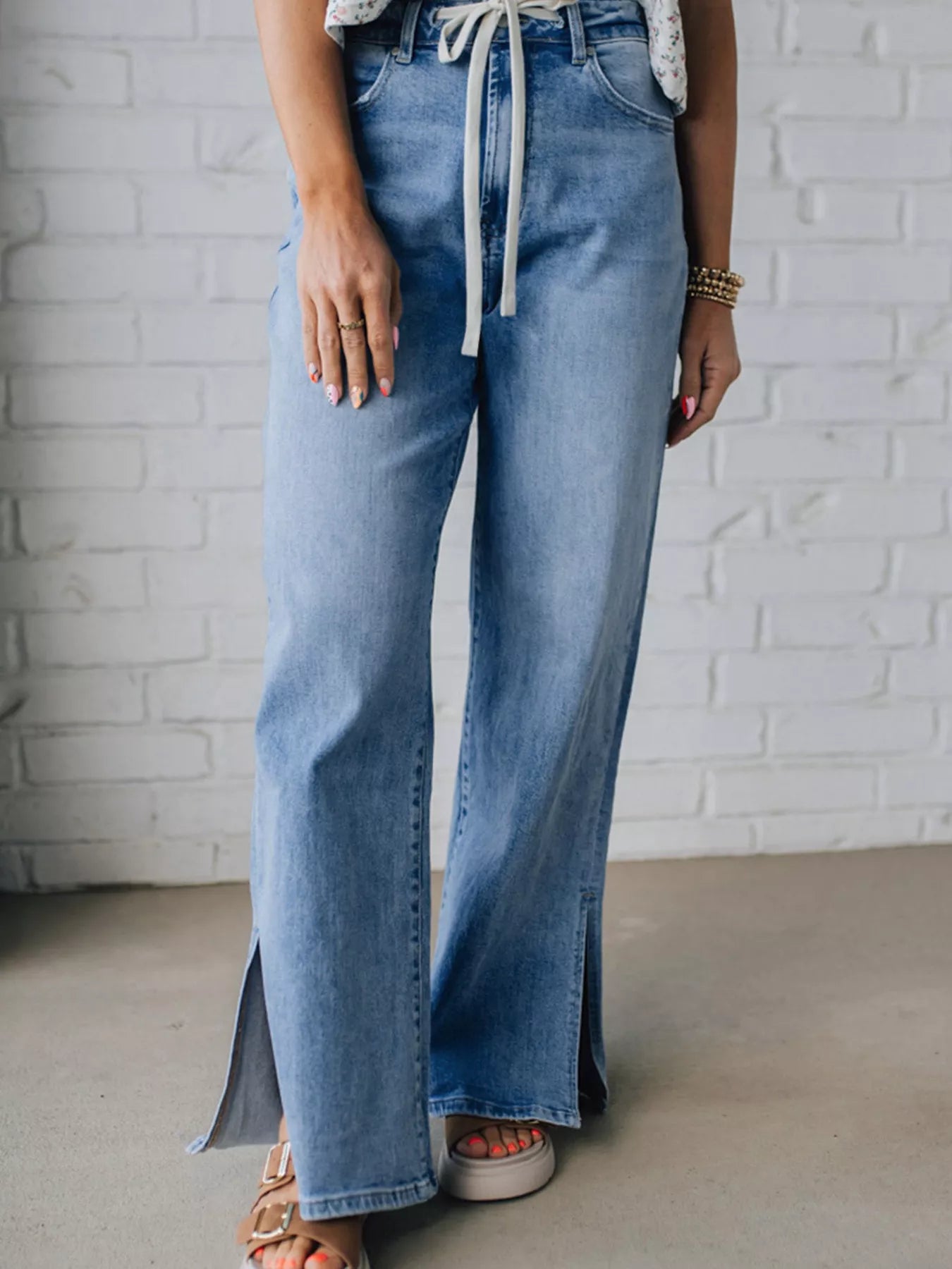 Slit Wide Leg Jeans - cas7m