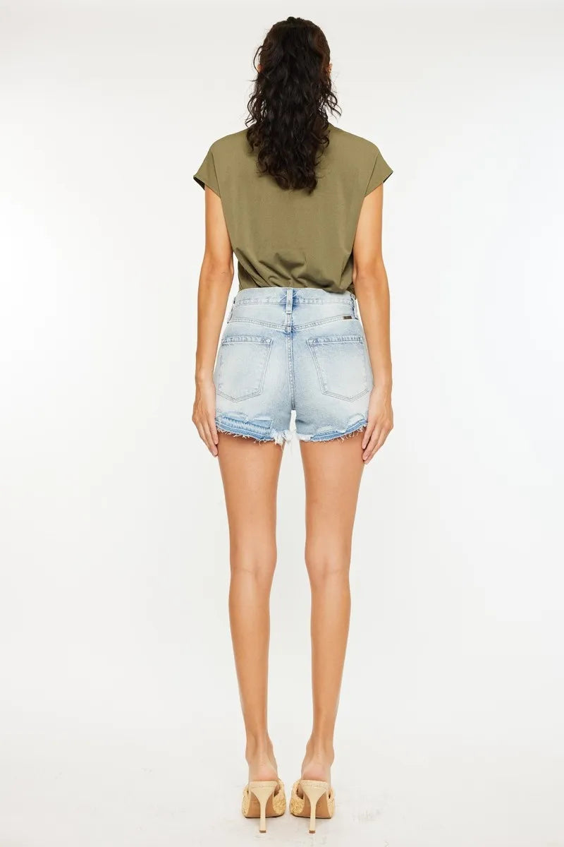 Kancan High Rise Raw Hem Denim Shorts - cas7m