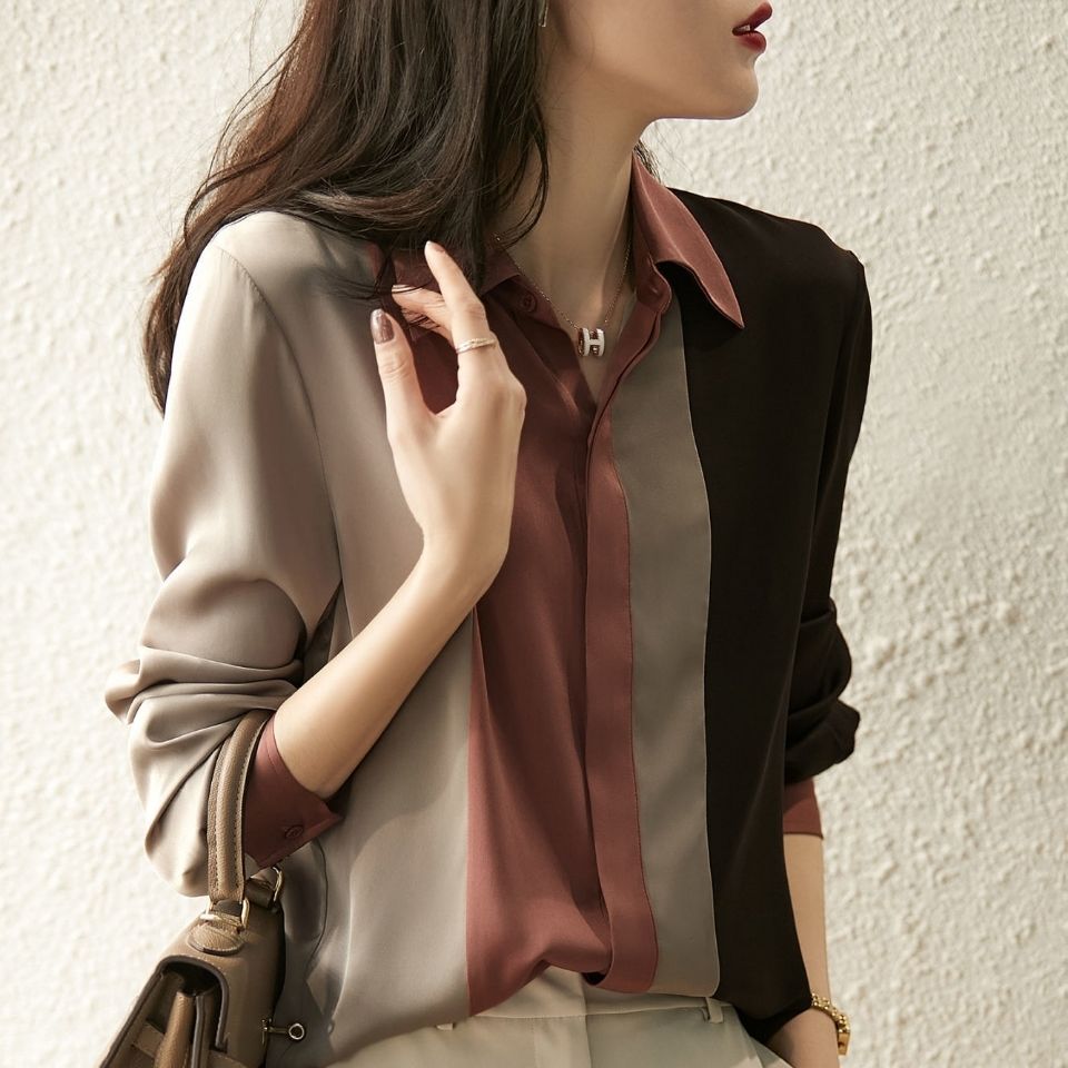 Spring Chiffon Stripe Office Women's Long Sleeve Blouse