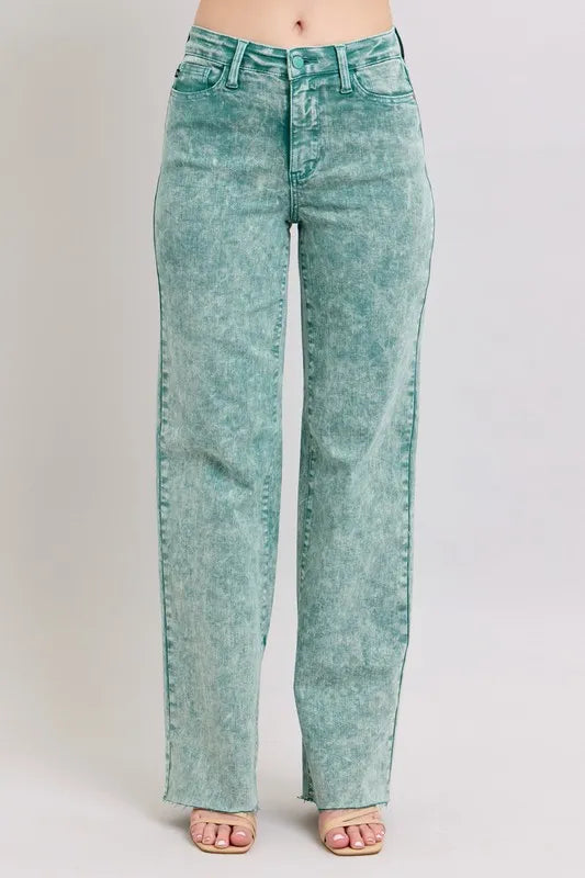 Judy Blue Full Size High Waist Garment Dyed Raw Hem Dad Jean Plus Size - cas7m