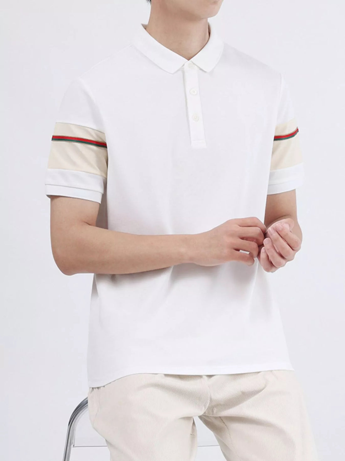 Men's Plus Size Striped Sleeve Casual Polo - cas7m