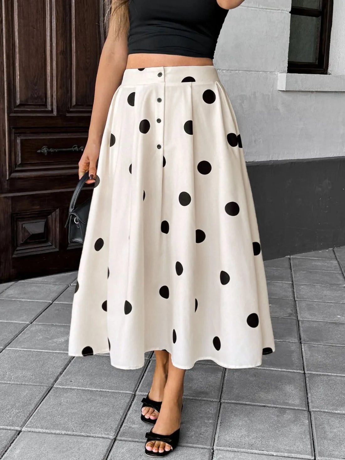 Buttoned Polyester Dress - Chic & Comfortable Women's Style - cas7m