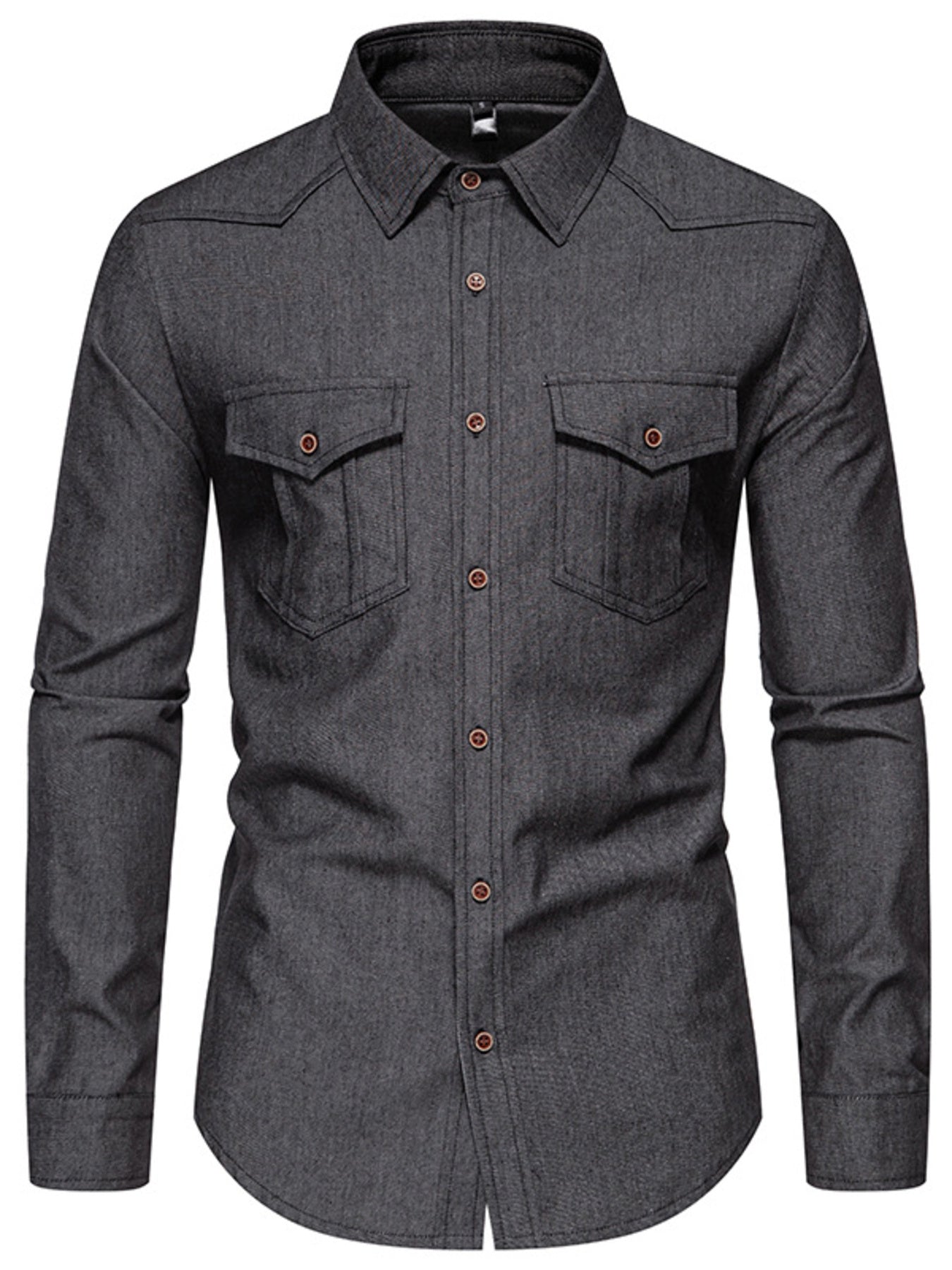 Men's Casual Long Sleeve Denim Shirt with Pockets - cas7m