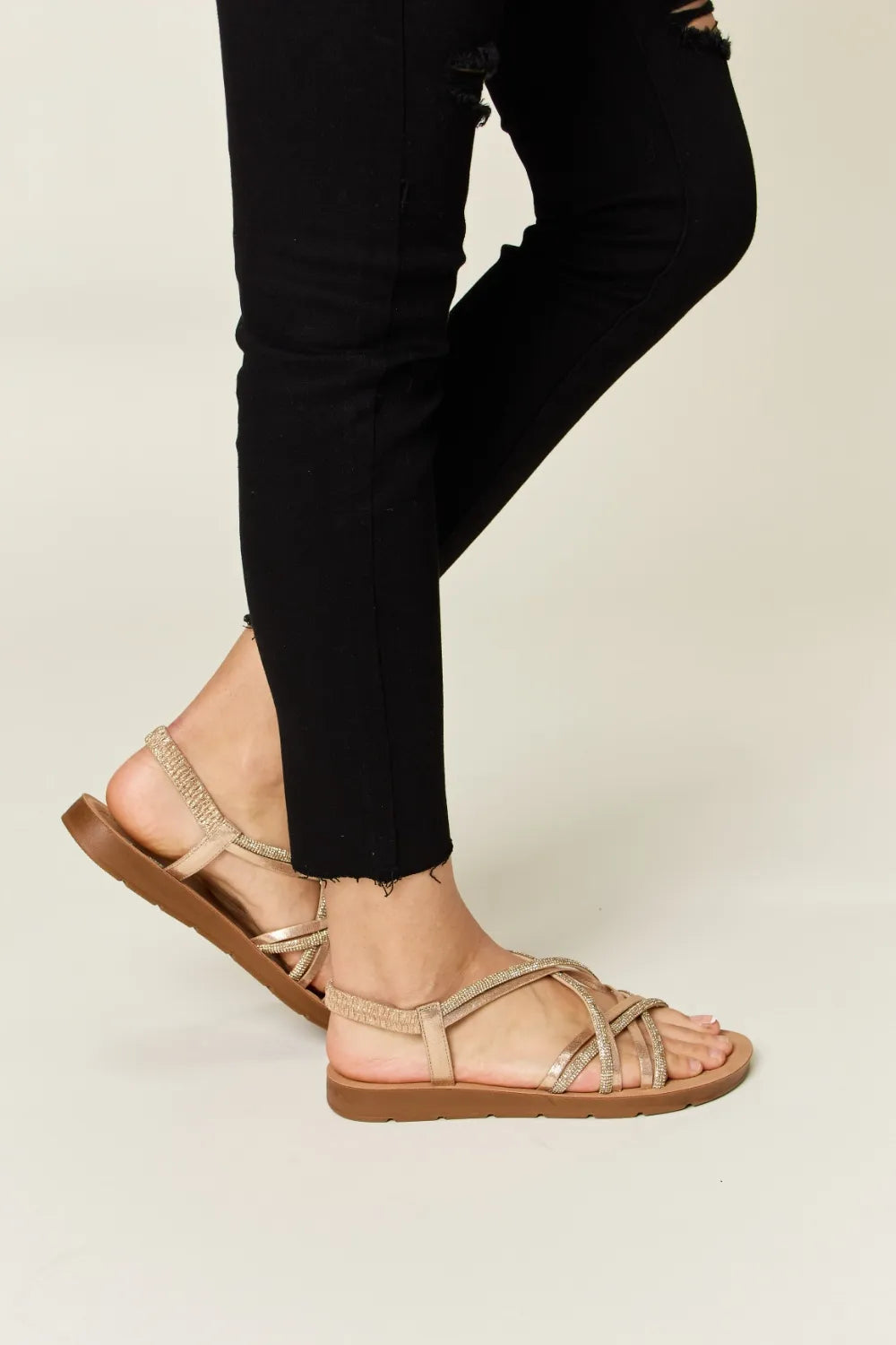 Forever Link Rhinestone Crisscross Flat Sandals - cas7m