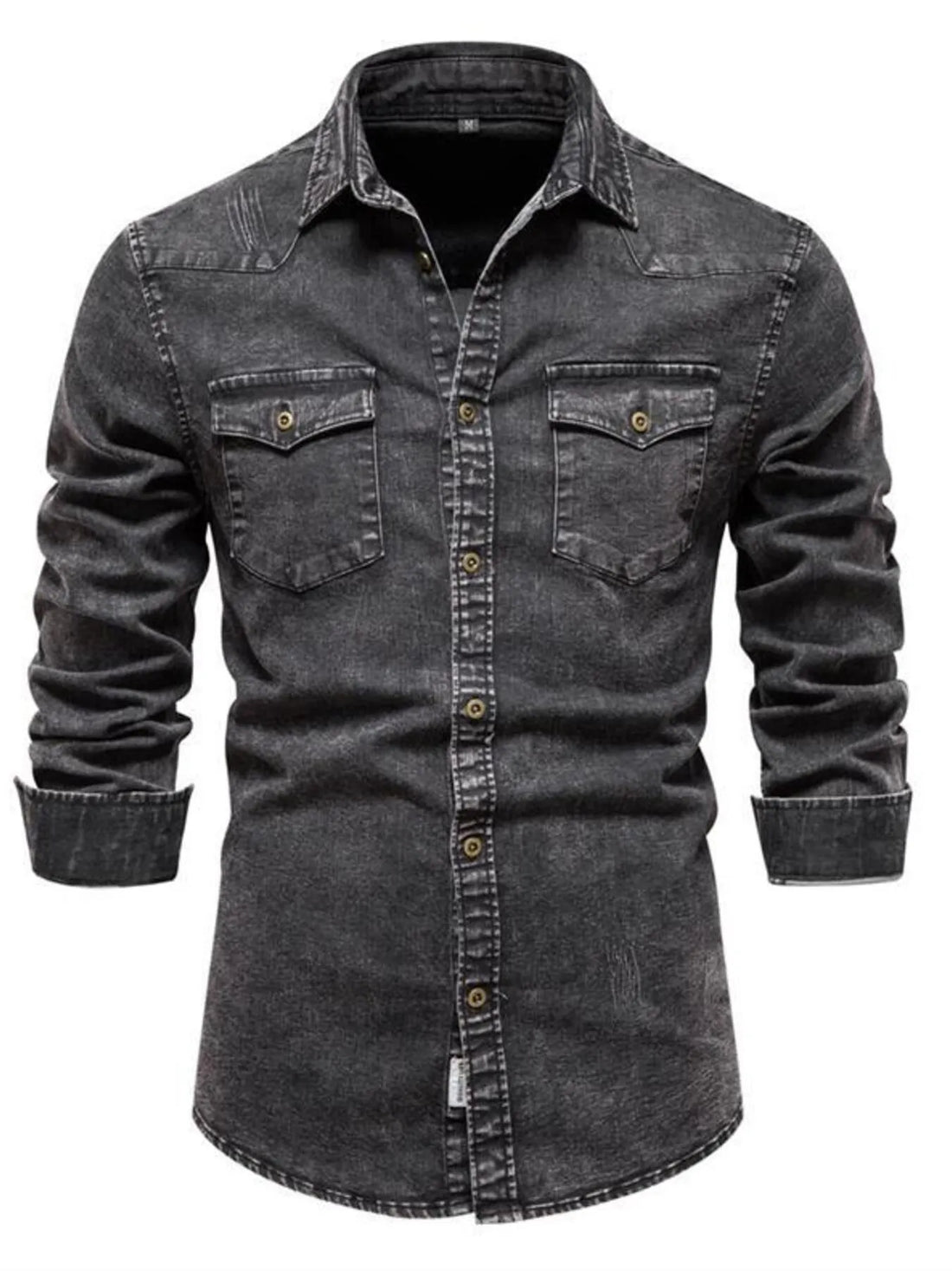 Men's Button Up Long Sleeve Denim Shirt - cas7m