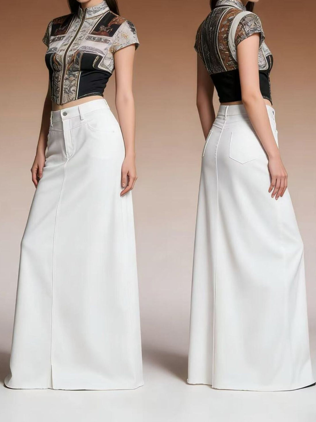 Raw Hem Maxi Denim Skirt - cas7m