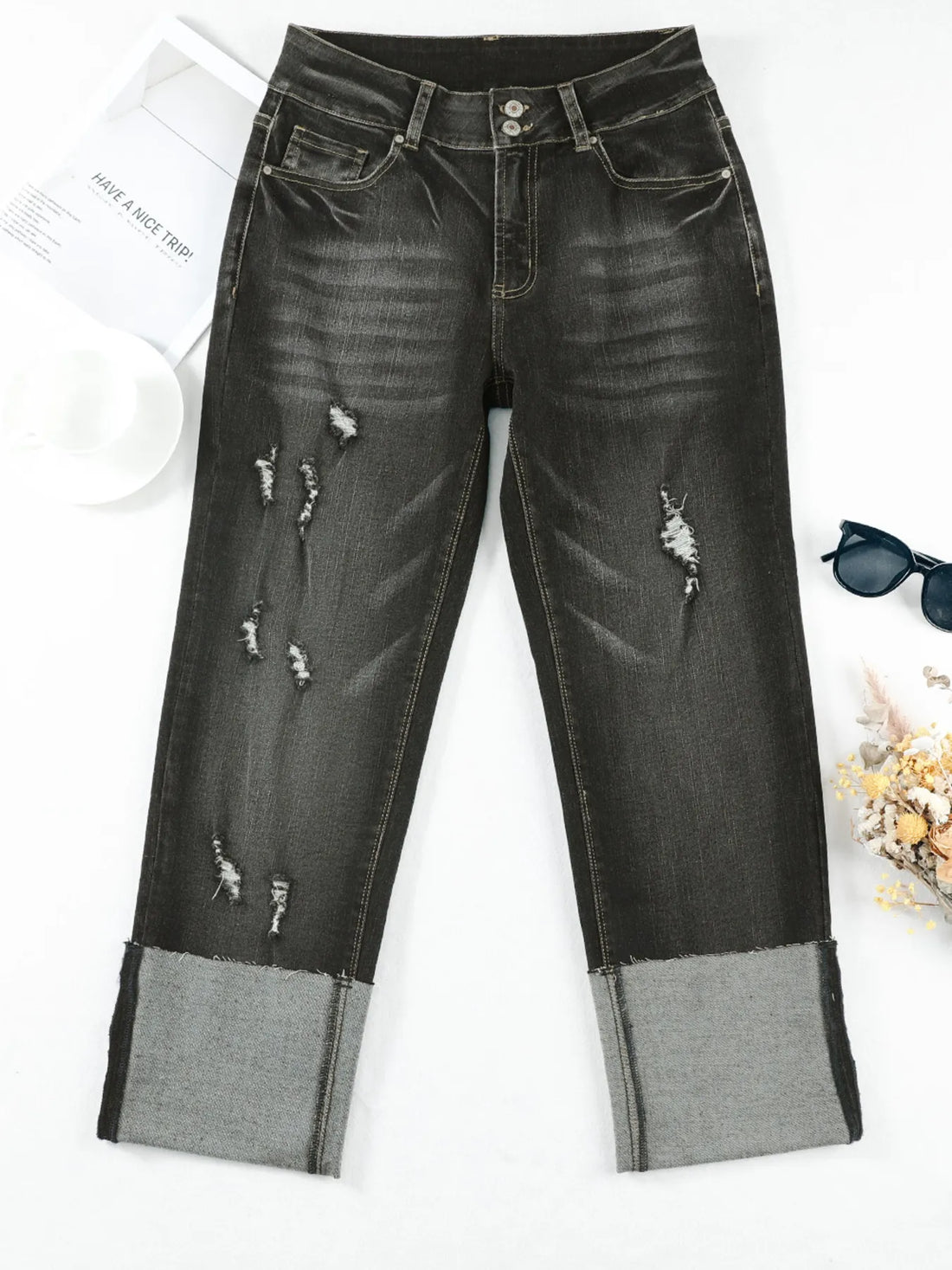 Vintage Stretch Distressed Denim Jeans - Comfort & Style - cas7m