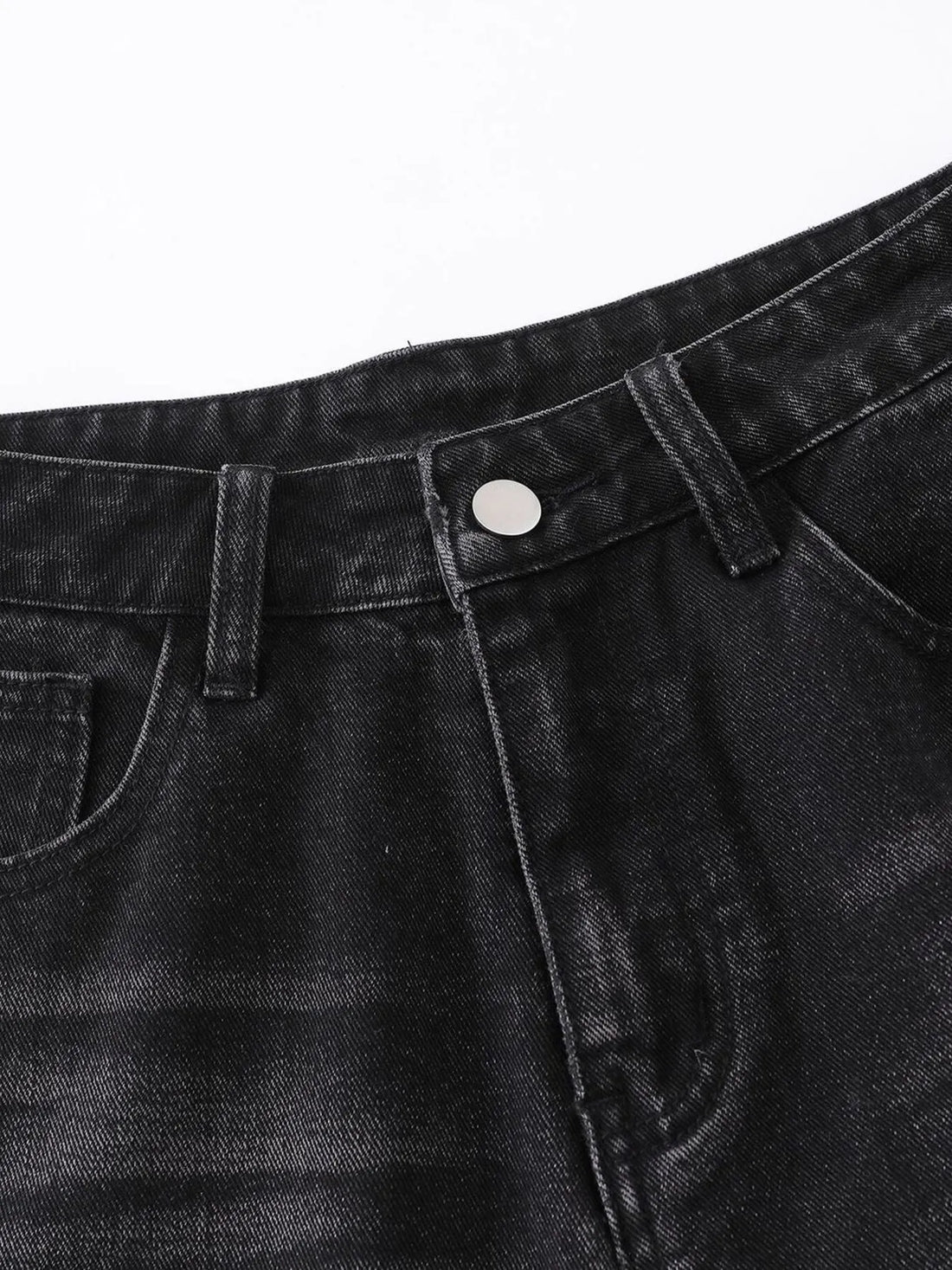 Men's Distressed Denim Shorts with Plaid Patches - cas7m