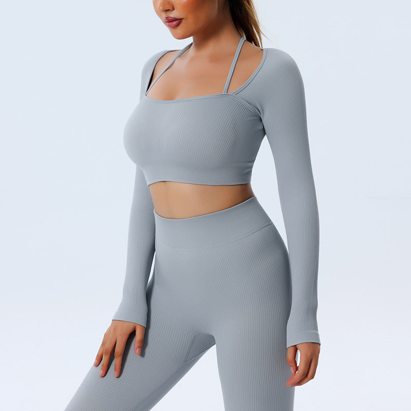 Seamless Yoga Set with Long Sleeve Top and Pants - cas7m