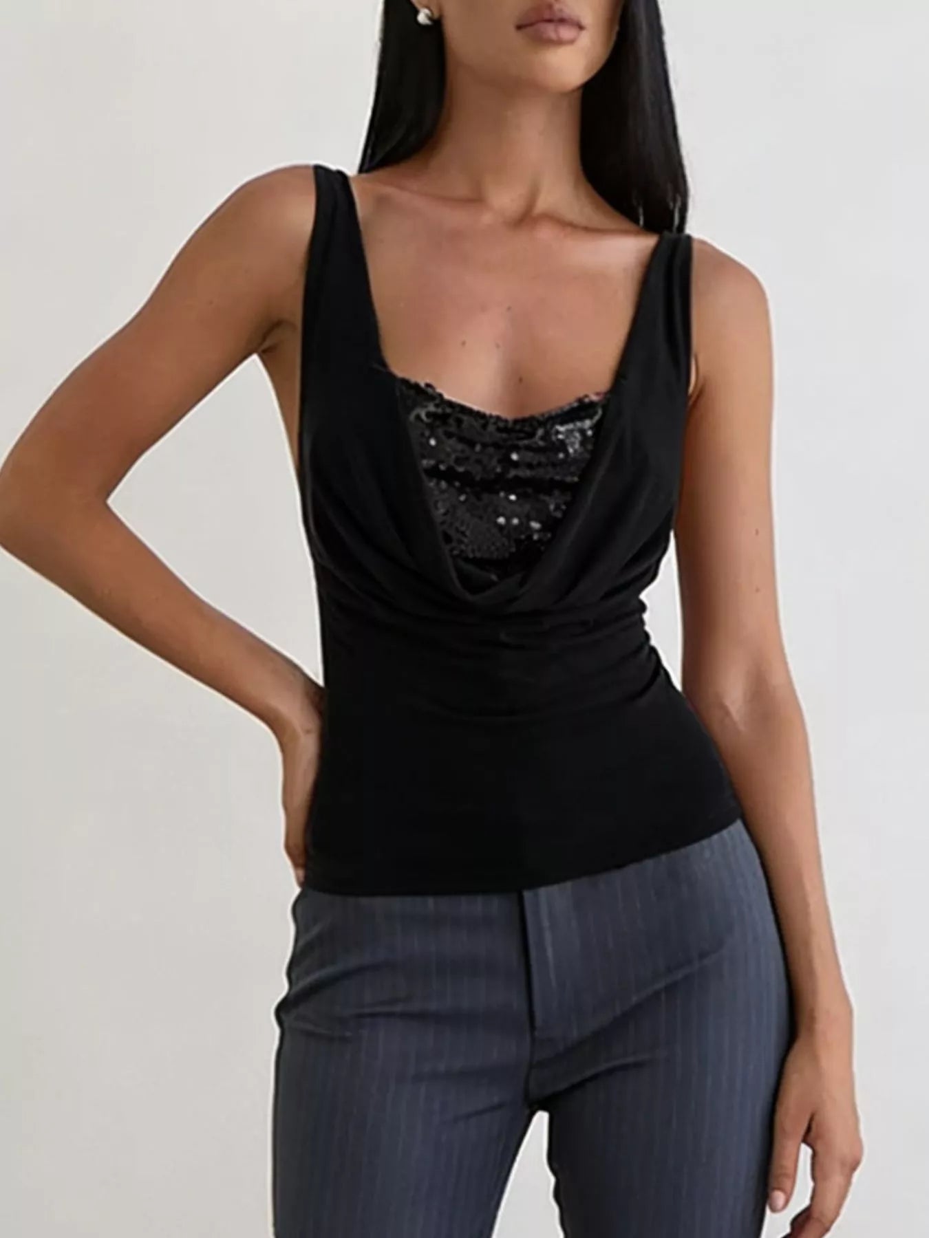 Sequin Detail Ruched Tank - cas7m