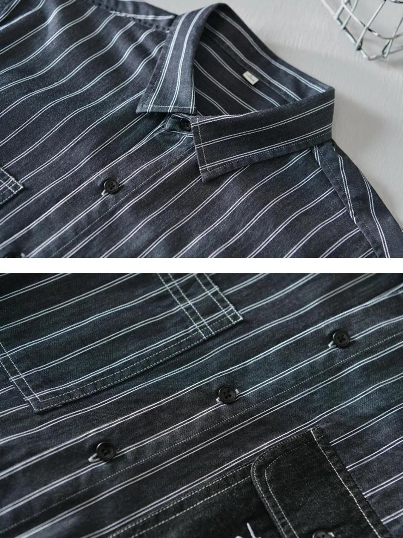 Men's Plus Size Striped Button Up Long Sleeve Shirt - cas7m
