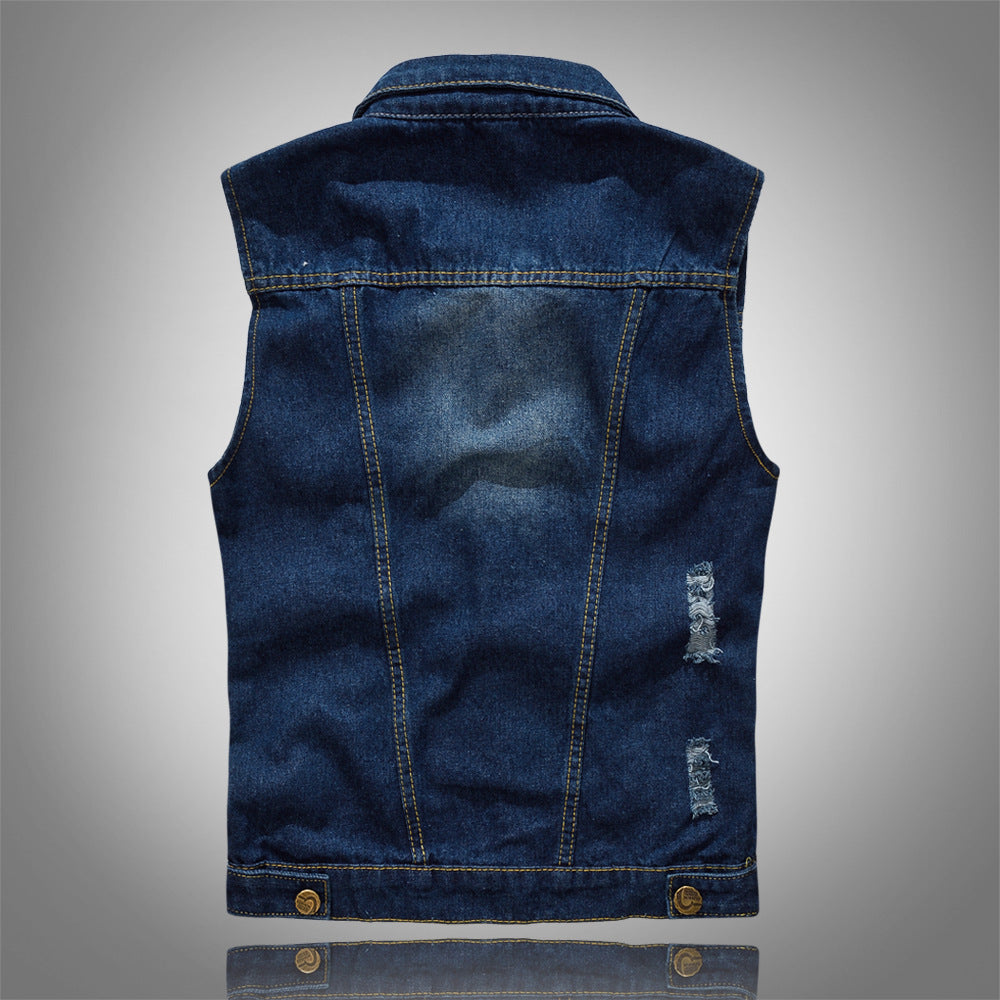 Personality men's denim vest male blue vest vest shoulder large size denim vest - cas7m