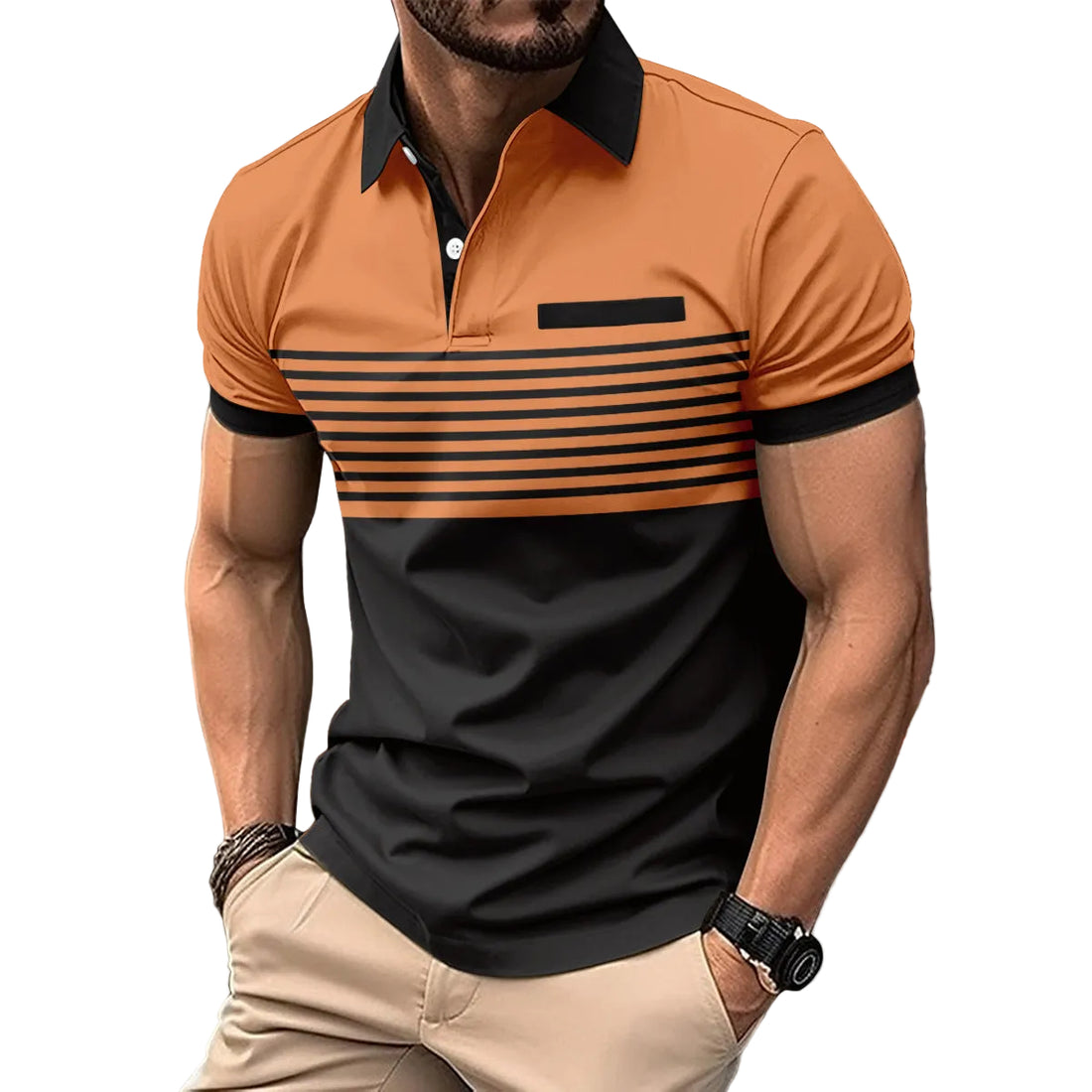 Casual Striped Shirt With Chest Pocket Men Clothing - cas7m