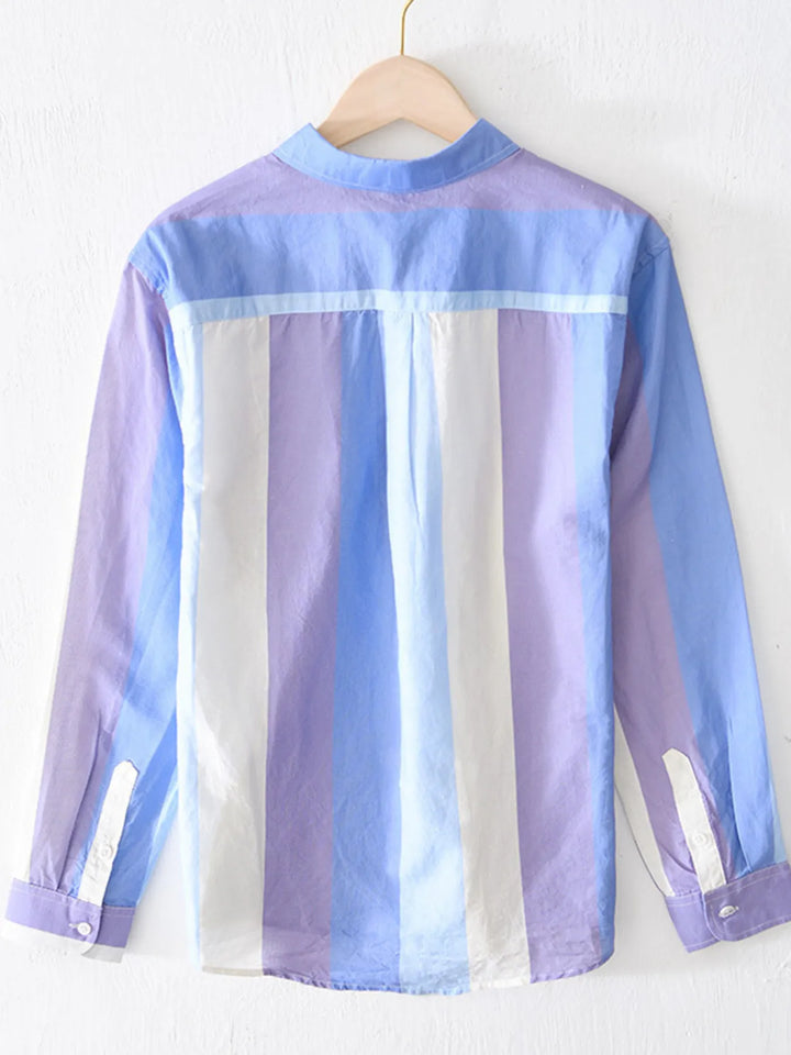 Men's Plus Size Gradient Stripe Long Sleeve Shirt - cas7m