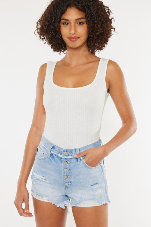 Kancan Distressed Button Fly Denim Shorts - cas7m